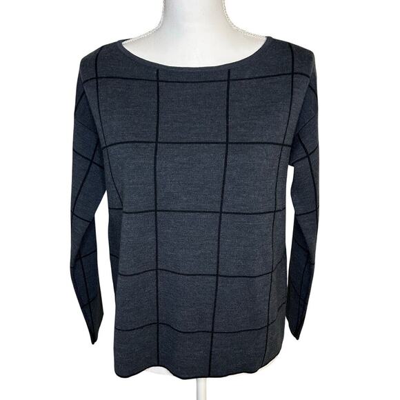 Eileen Fisher boxy window pane merino wool blend long sleeve sweater size SP - Picture 1 of 6